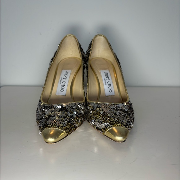 Jimmy Choo Glittering Gold Sequin Heels - Picture 2 of 7